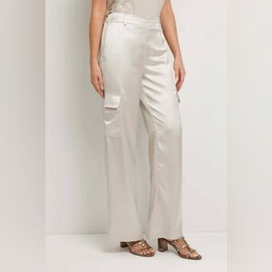 Anatomie Candela Satin Cargo Wide Leg Pants - Stone - Size XL - NEW